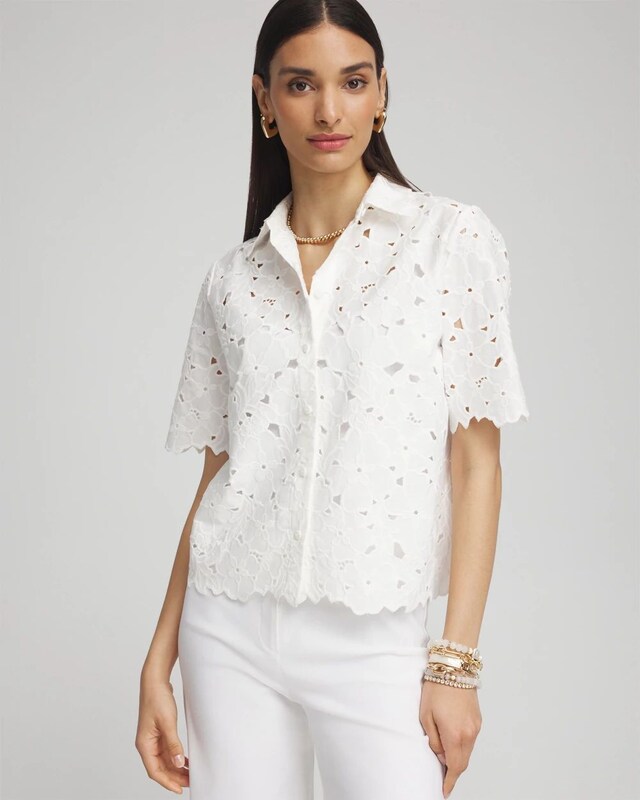 Black Label Lace Button Up Top